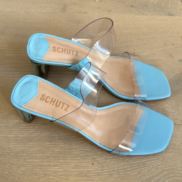 NWT Schutz Arielle acrylic mid heel sandals in azul color size 7 - Picture 2 of 5